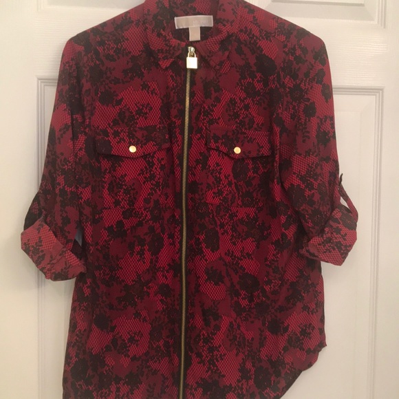 Michael KORS Blouse Long/Short Sleeve Red SzM - Picture 3 of 5